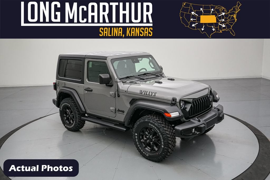 2022 Jeep Wrangler Willys in Sting-Gray Clearcoat — front three-quarter view