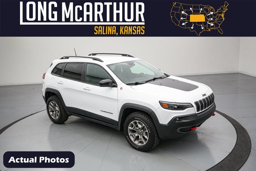 2022 Jeep Cherokee Trailhawk in Bright White Clearcoat — front three-quarter view