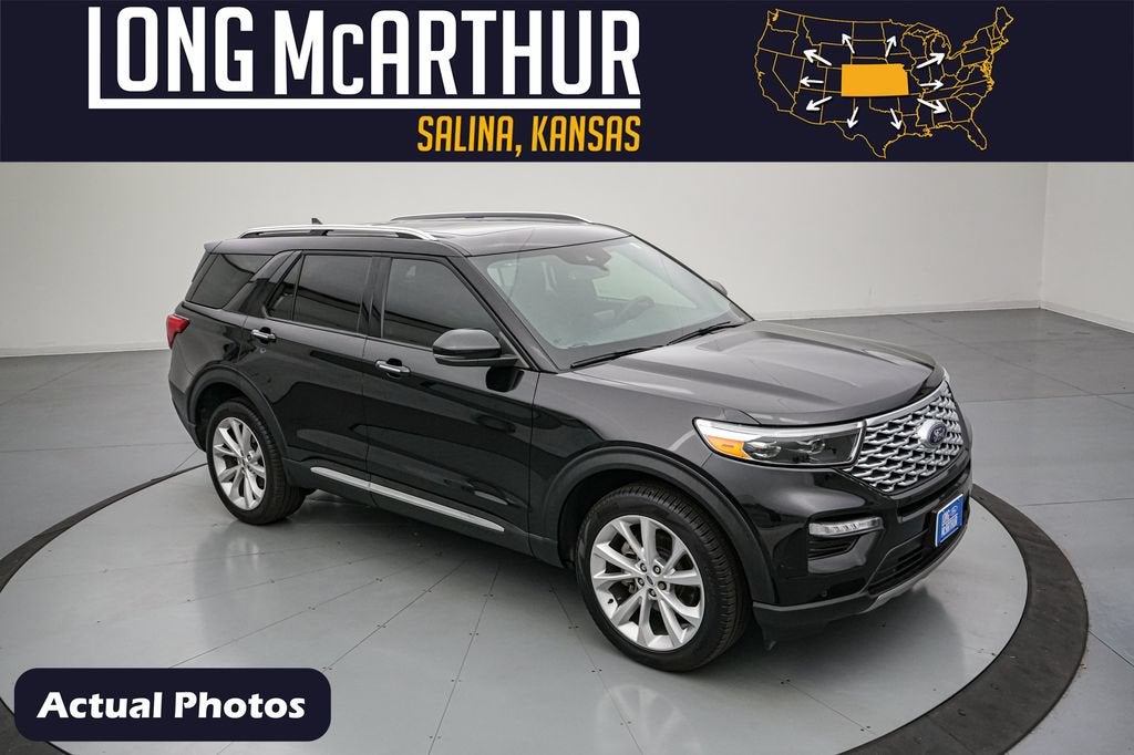 2024 Ford Explorer Platinum in Agate Black Metallic — front three-quarter view