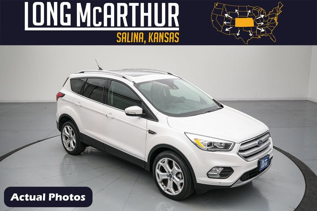 2019 Ford Escape Titanium in White Platinum Metallic Tri-Coat — front three-quarter view