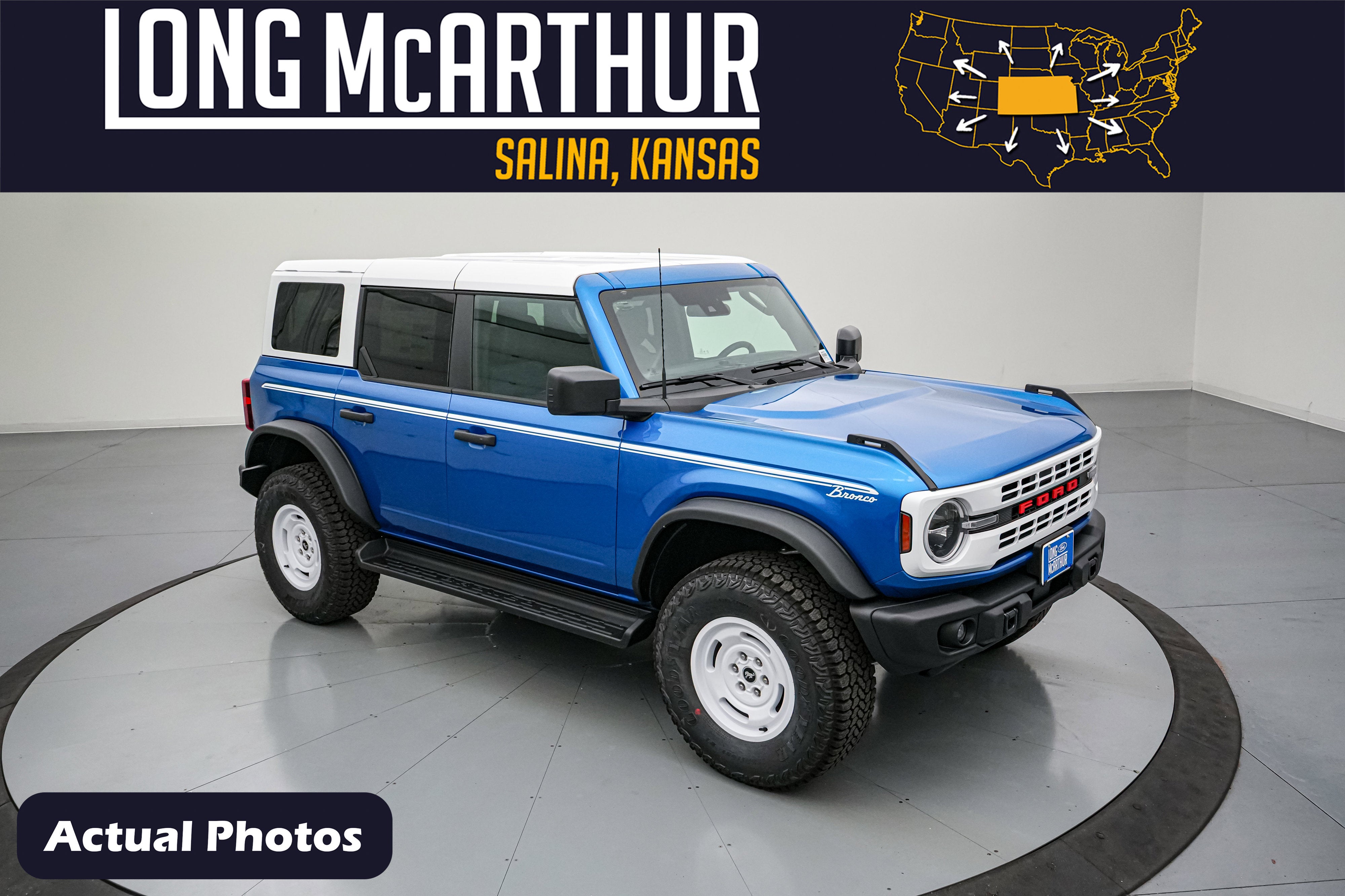 2026 Ford Bronco Heritage Edition in Velocity Blue Metallic — front three-quarter view