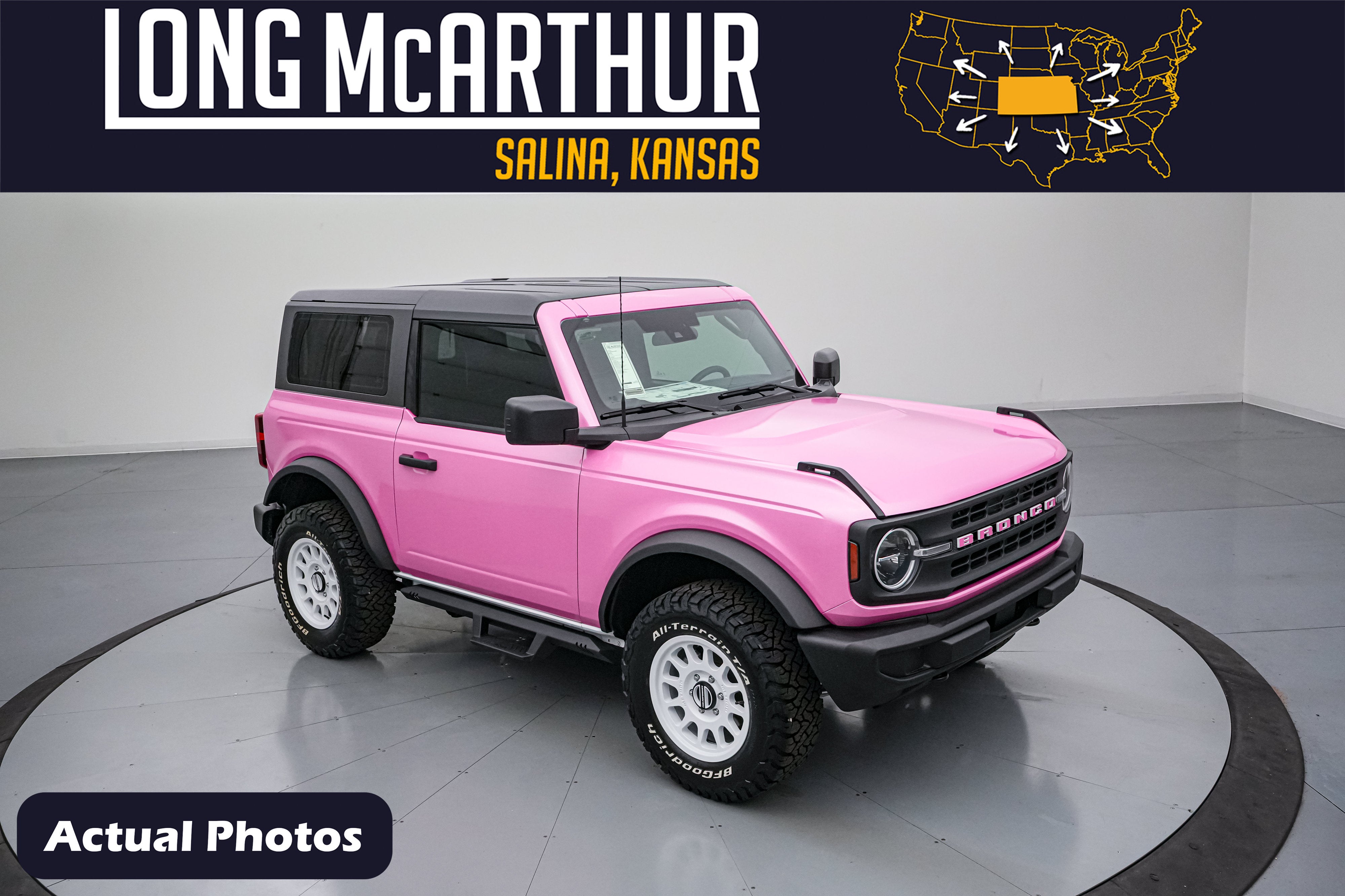 2026 Ford Bronco Vintage Pink Pony in Oxford White — front three-quarter view