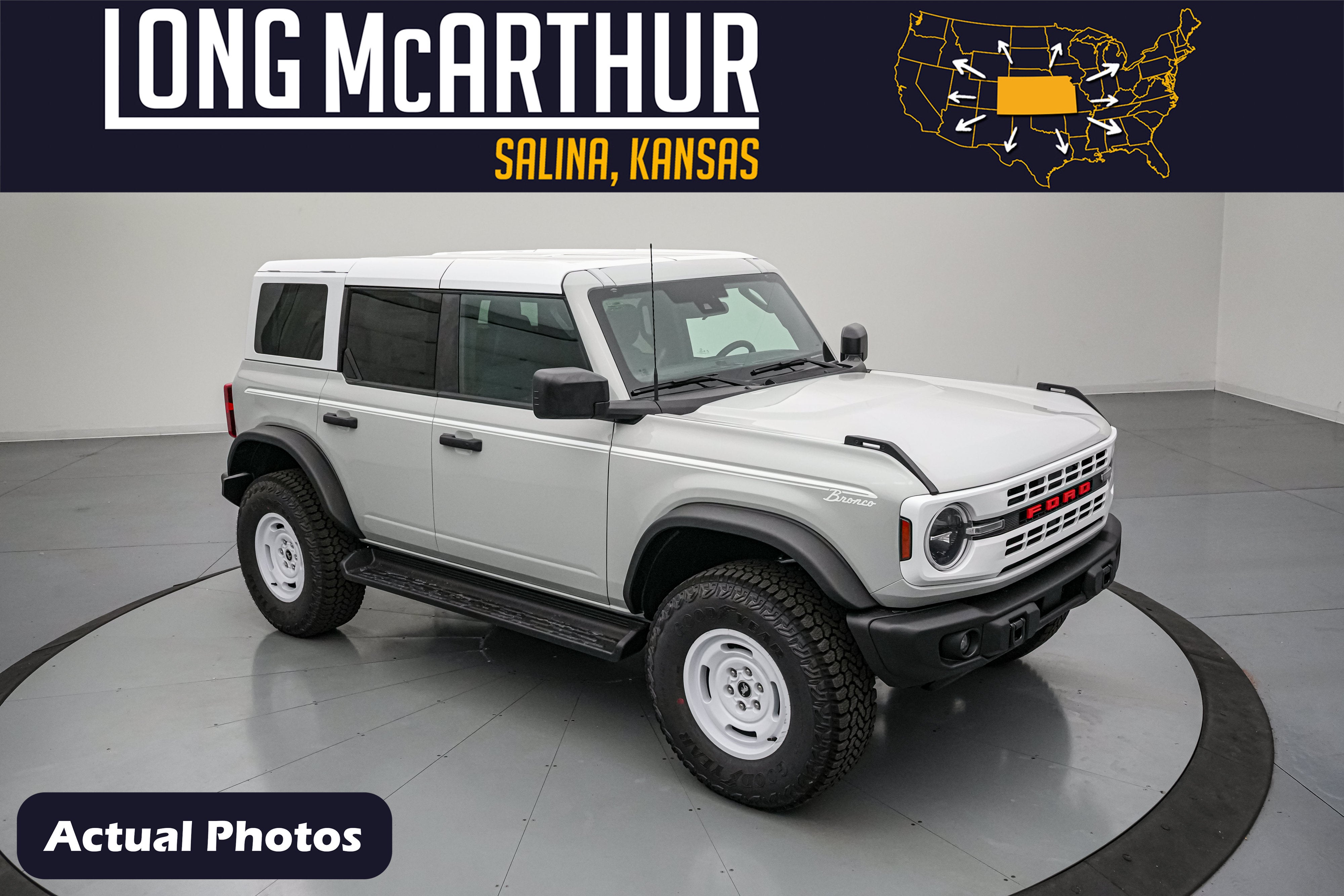 2026 Ford Bronco Heritage Edition in Avalanche Gray — front three-quarter view