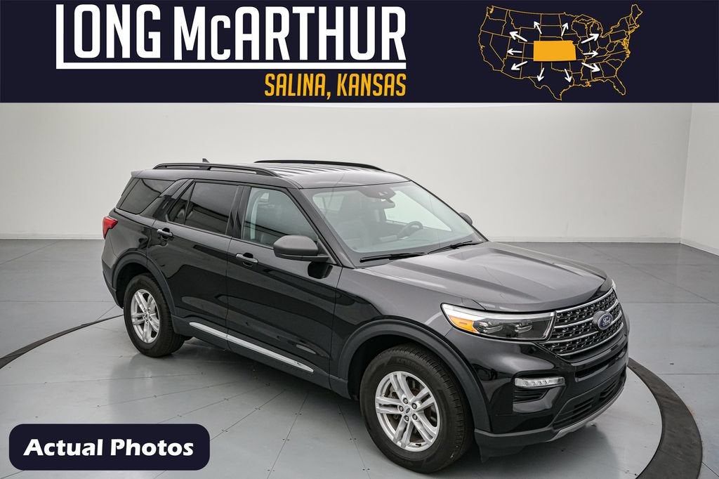 2023 Ford Explorer XLT in Agate Black Metallic — front three-quarter view