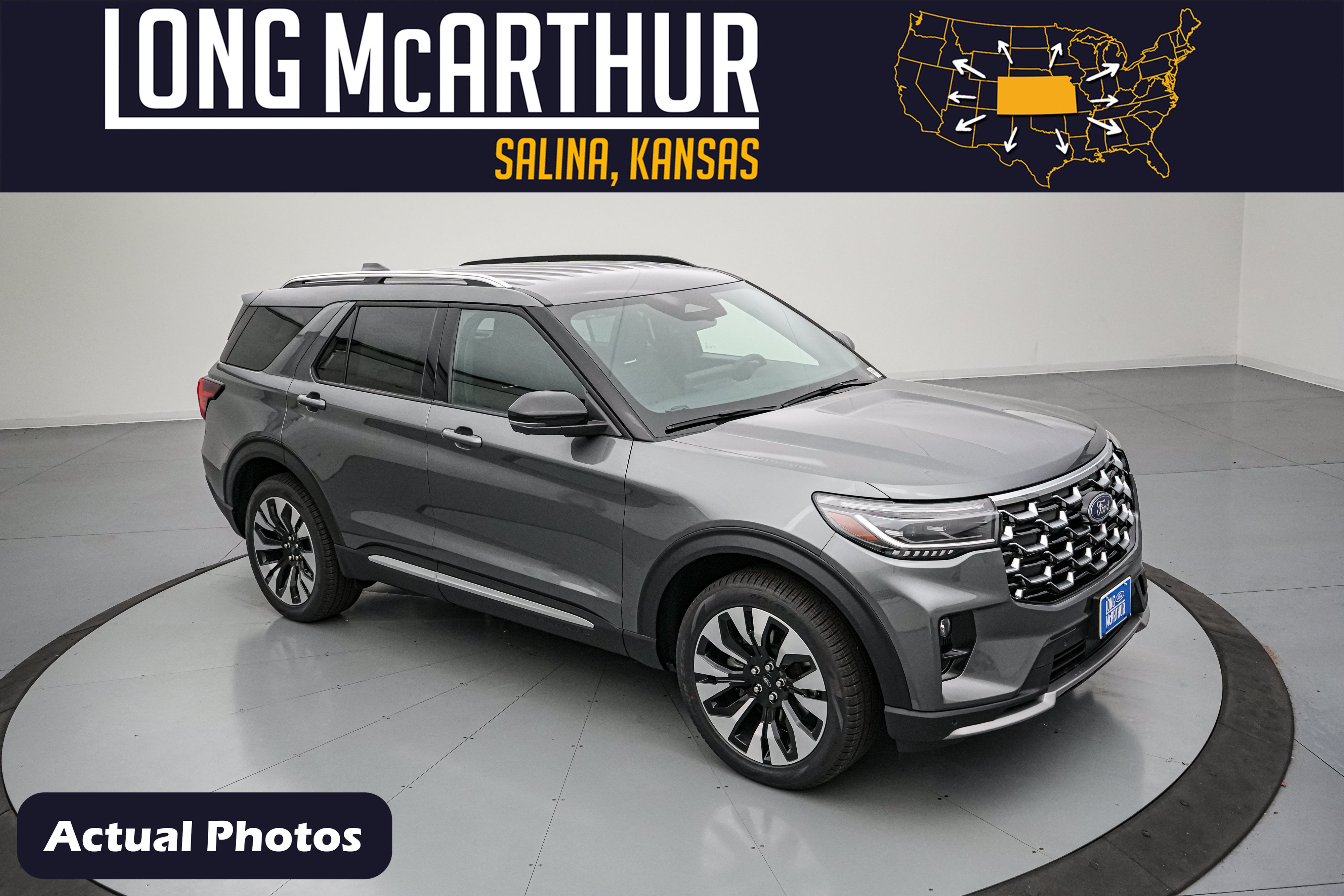 2026 Ford Explorer Platinum in Carbonized Gray Metallic — front three-quarter view