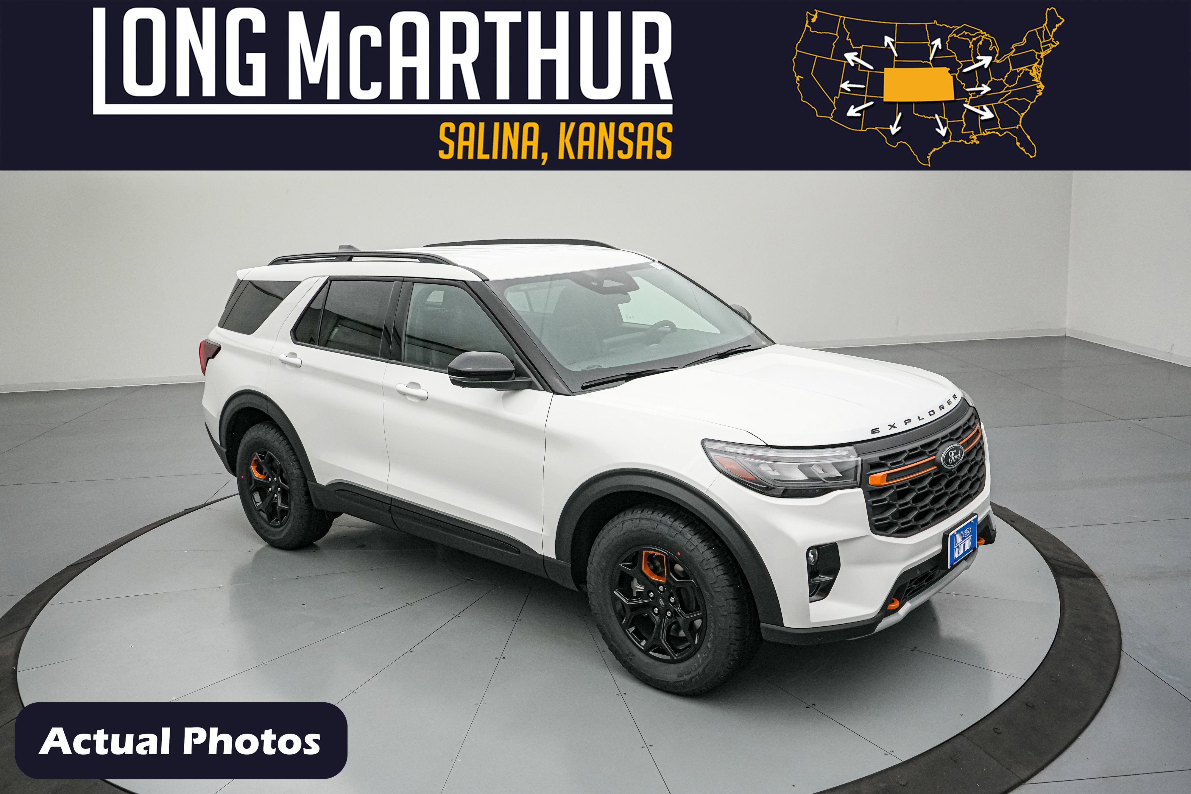 2026 Ford Explorer Tremor in Star White Metallic Tri-Coat — front three-quarter view