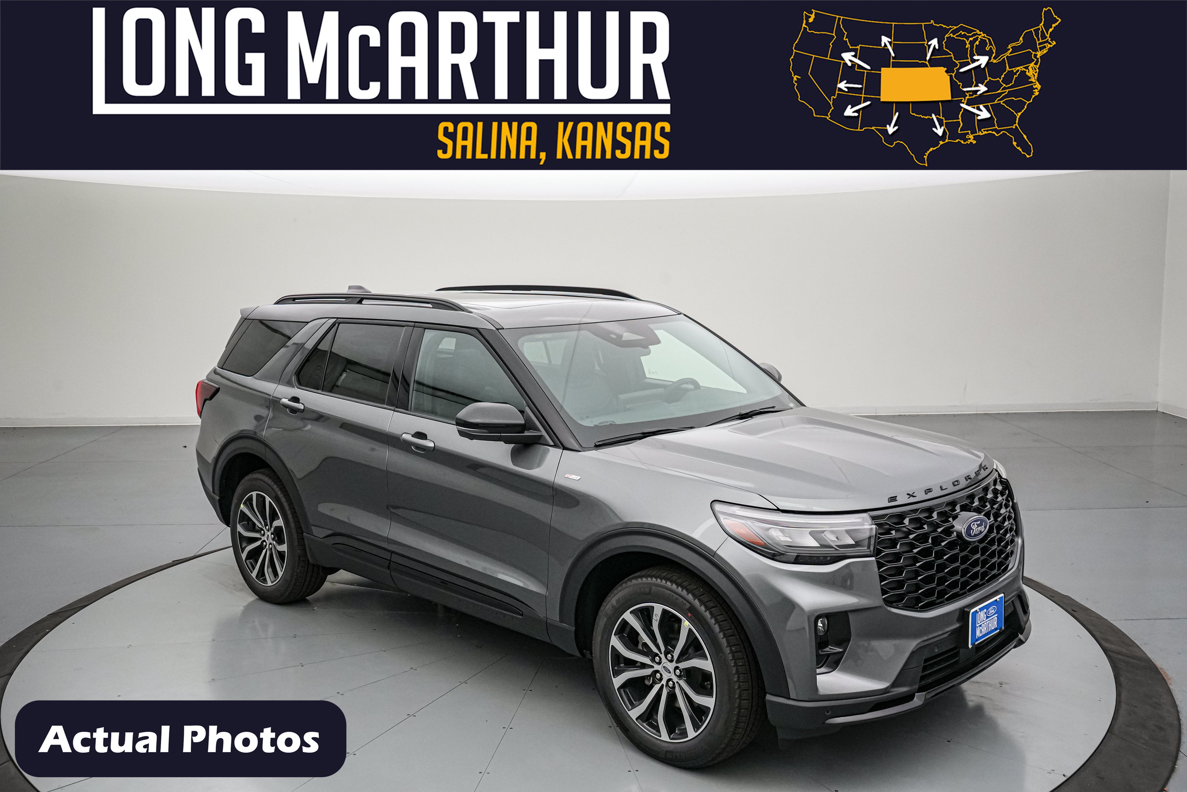 2026 Ford Explorer ST-Line in Carbonized Gray Metallic — front three-quarter view
