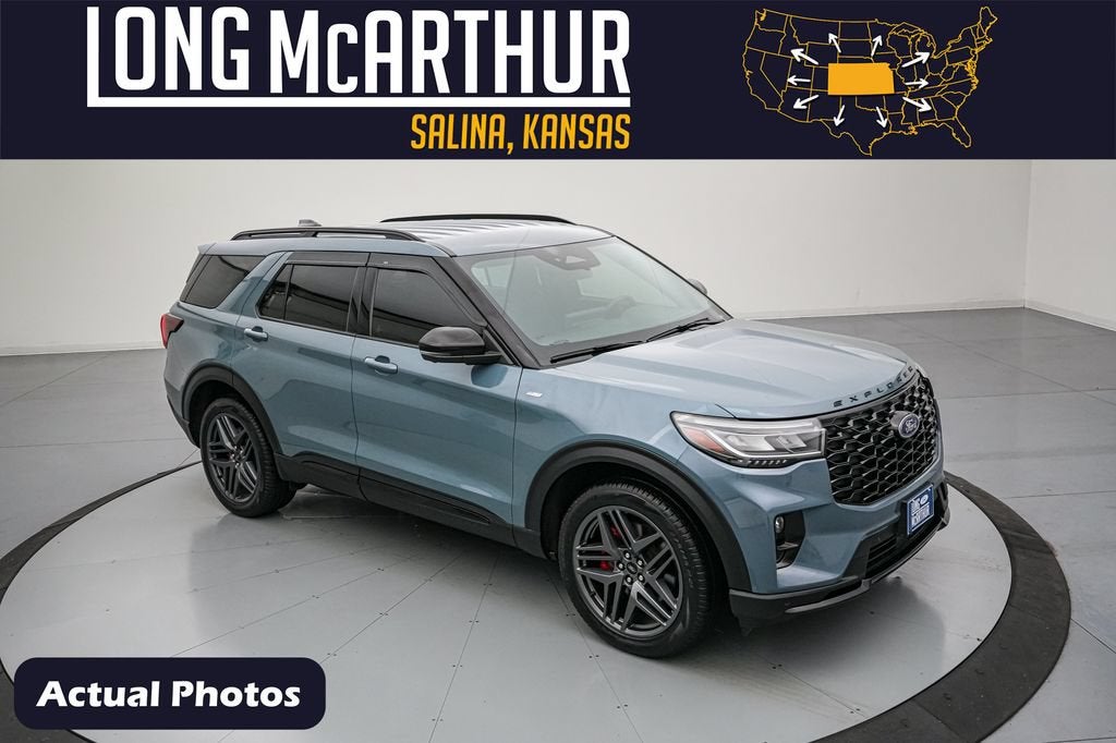 2025 Ford Explorer ST-Line in Vapor Blue Metallic — front three-quarter view