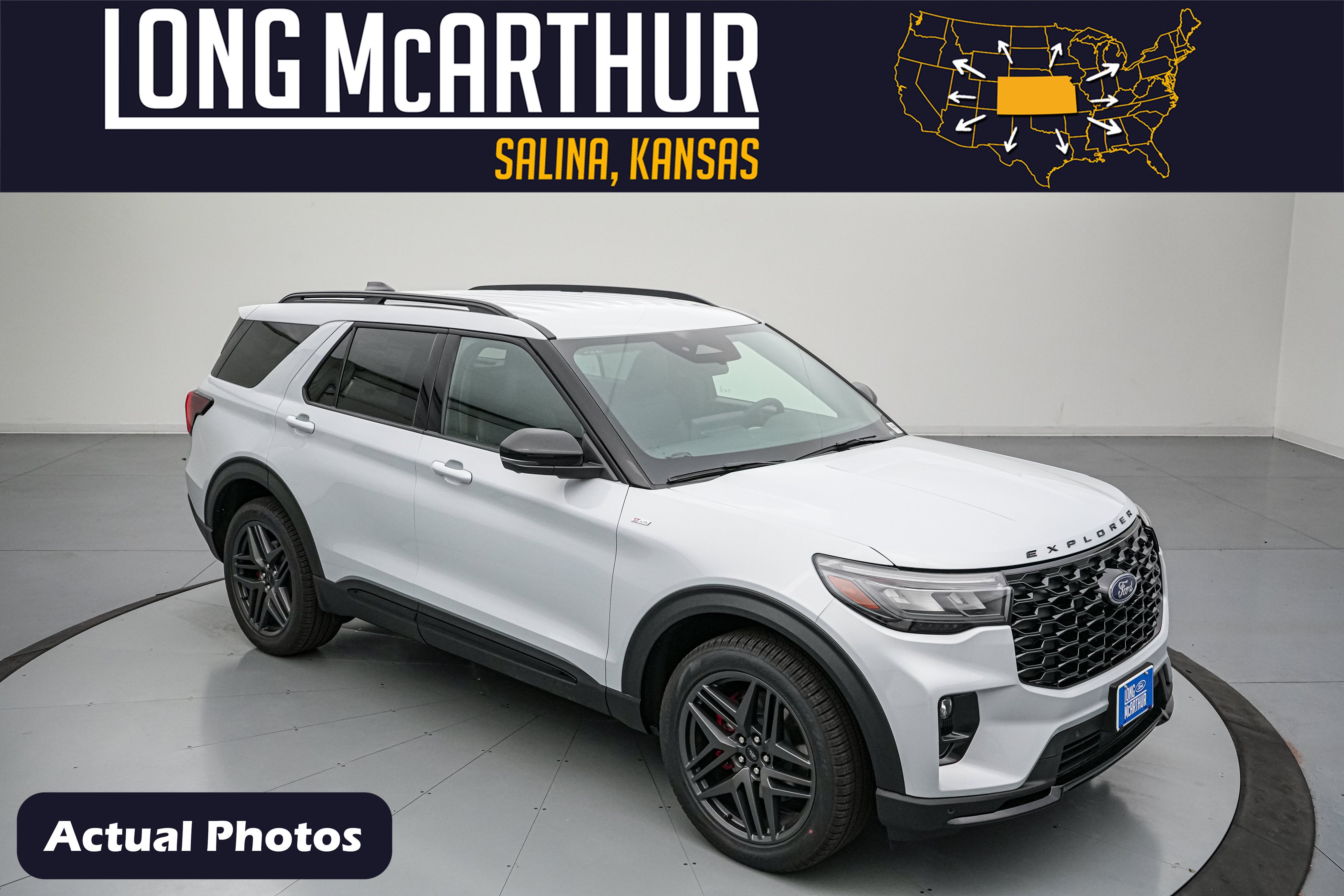2026 Ford Explorer ST-Line in Space White Metallic — front three-quarter view