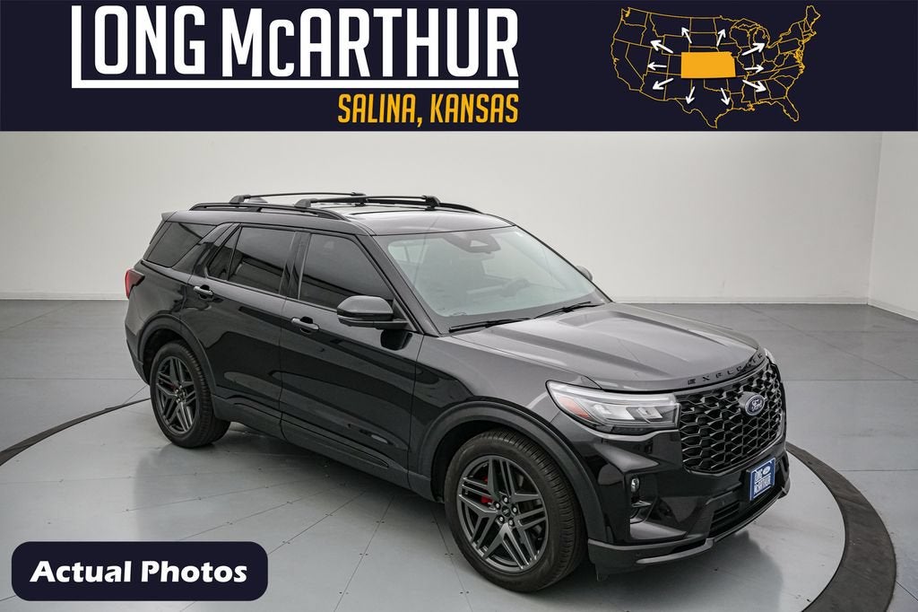 2025 Ford Explorer ST in Agate Black Metallic — front three-quarter view