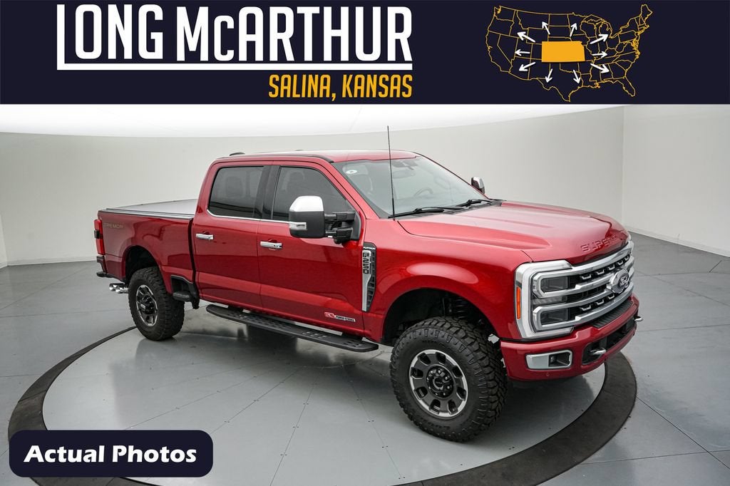 2023 Ford F-250SD Platinum in Rapid Red Metallic Tinted Clearcoat — front three-quarter view