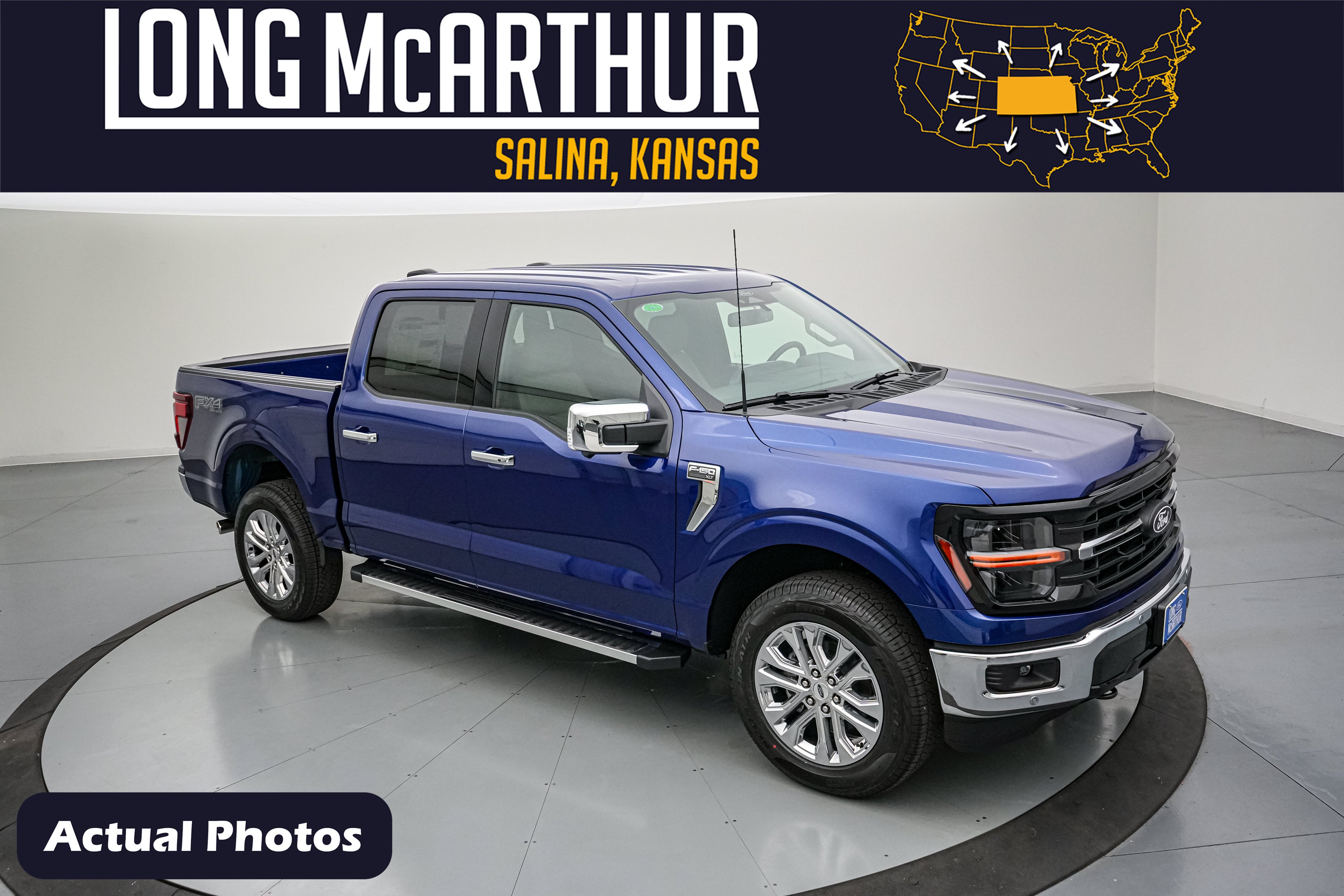 2026 Ford F-150 XLT in Argon Blue Metallic — front three-quarter view