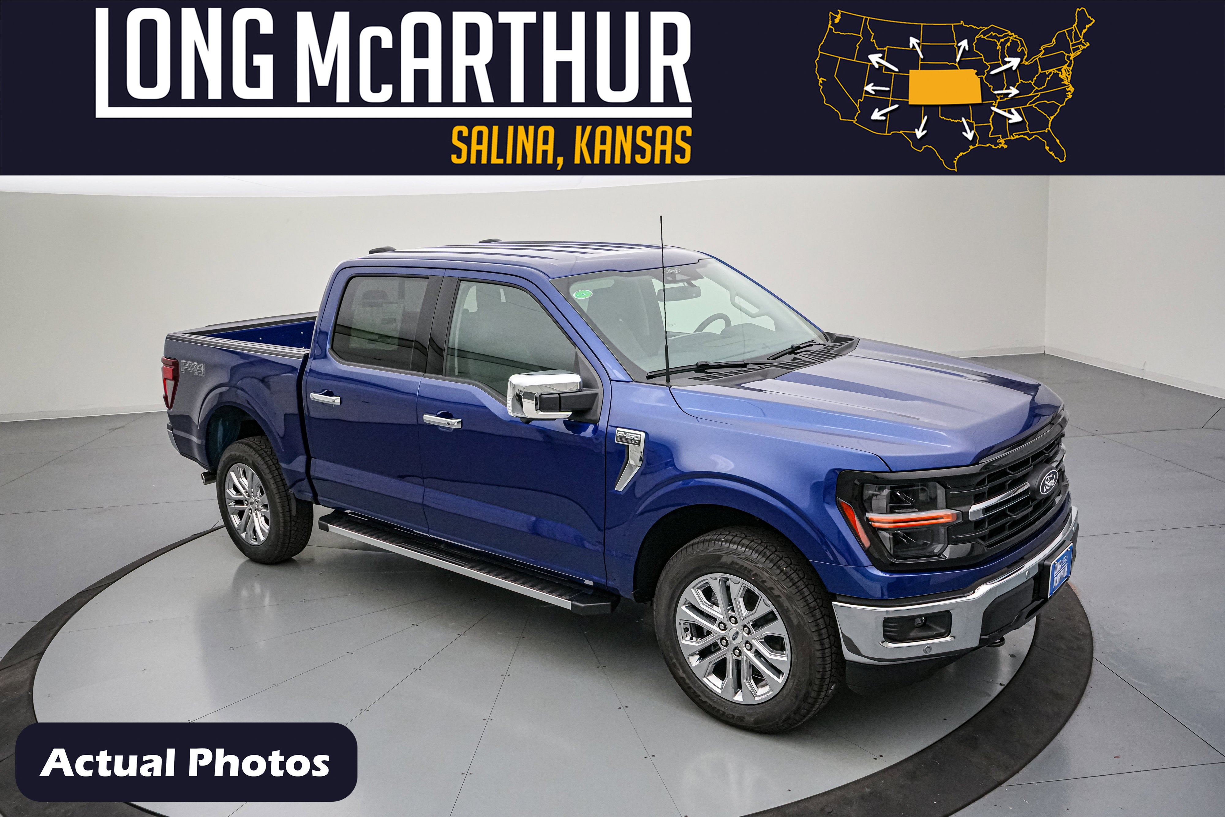 2026 Ford F-150 XLT in Argon Blue Metallic — front three-quarter view
