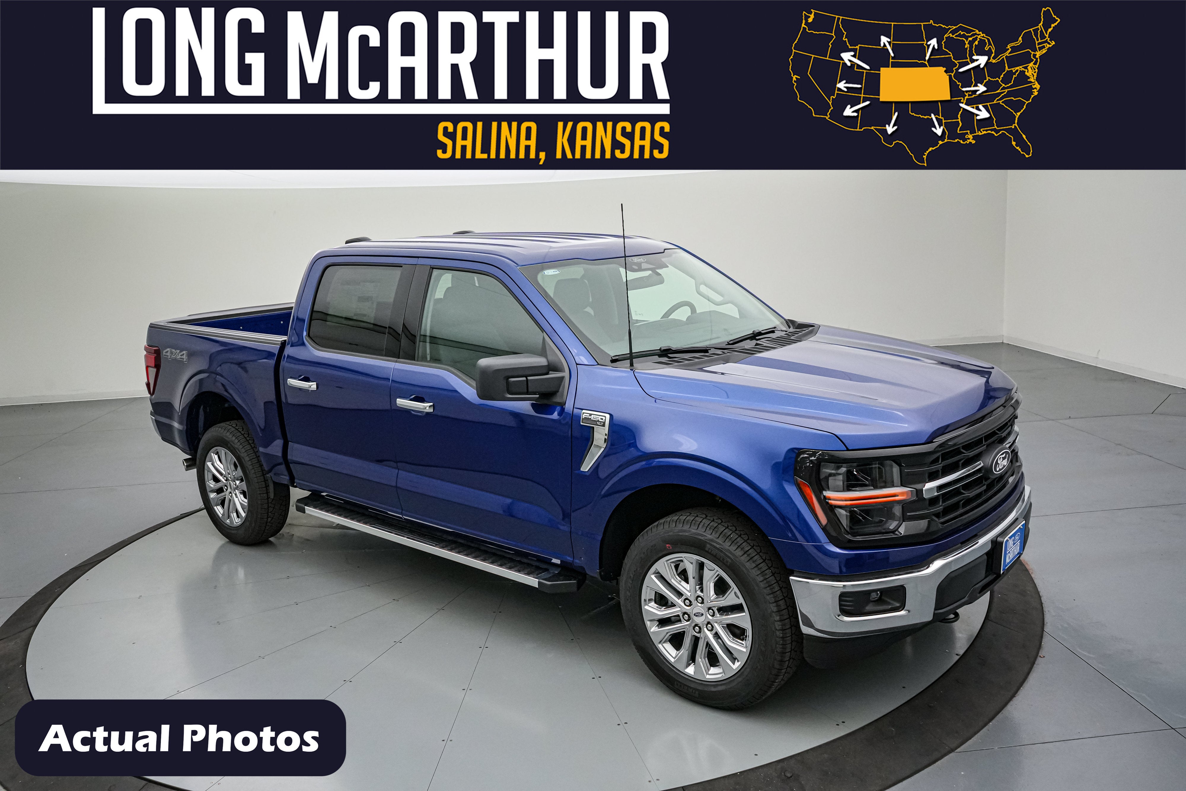 2026 Ford F-150 XLT in Argon Blue Metallic — front three-quarter view