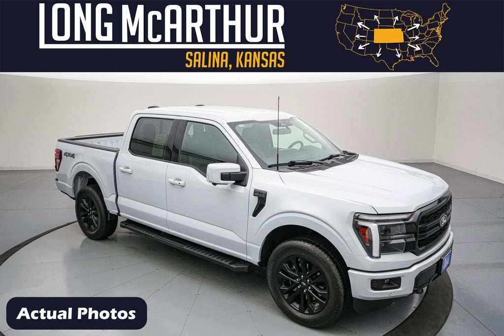 2025 Ford F-150 Lariat in Space White Metallic — front three-quarter view