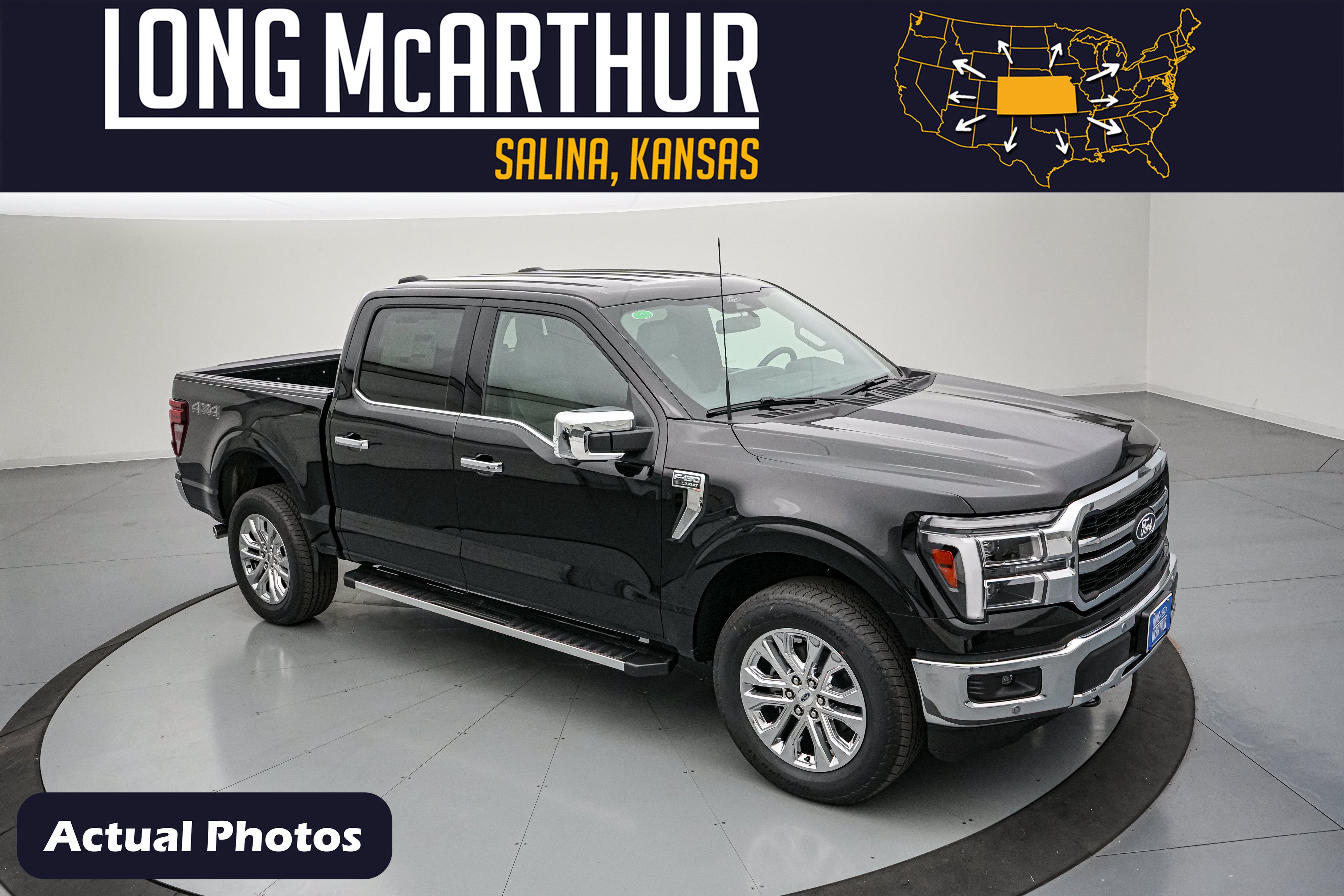 2026 Ford F-150 LARIAT in Agate Black Metallic — front three-quarter view