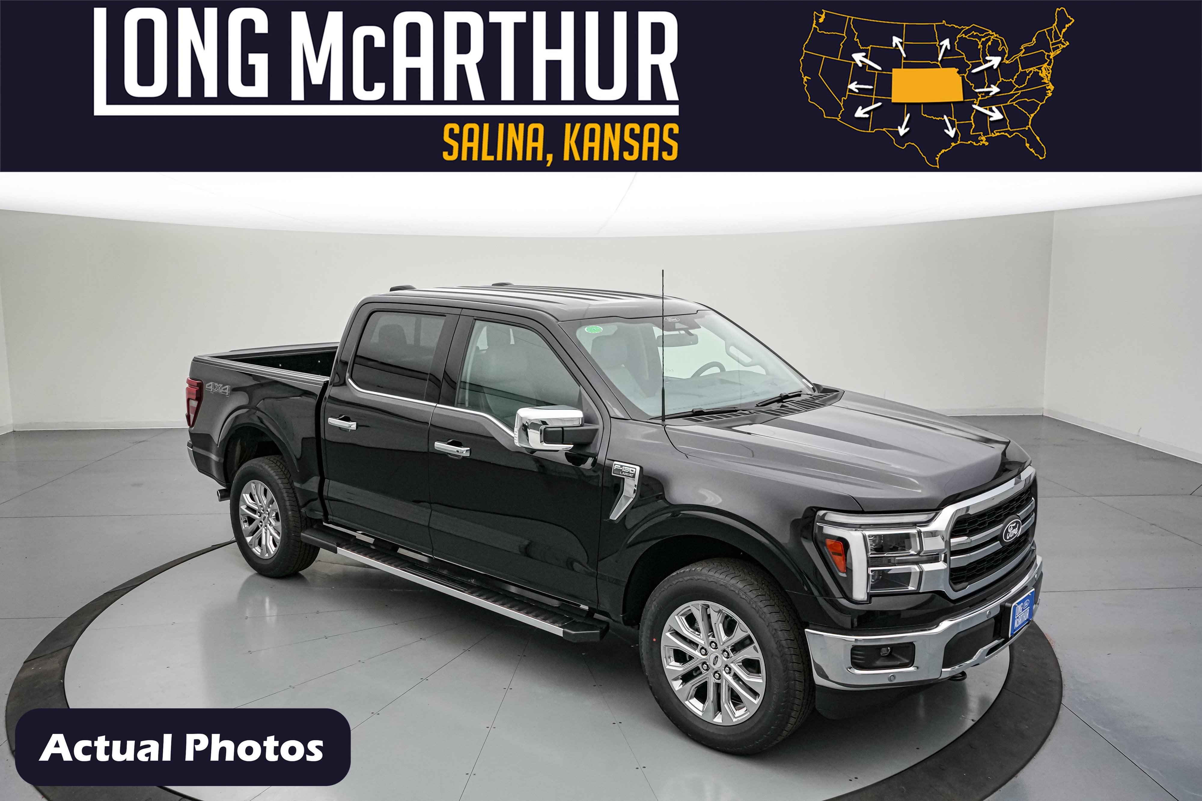 2026 Ford F-150 LARIAT in Agate Black Metallic — front three-quarter view
