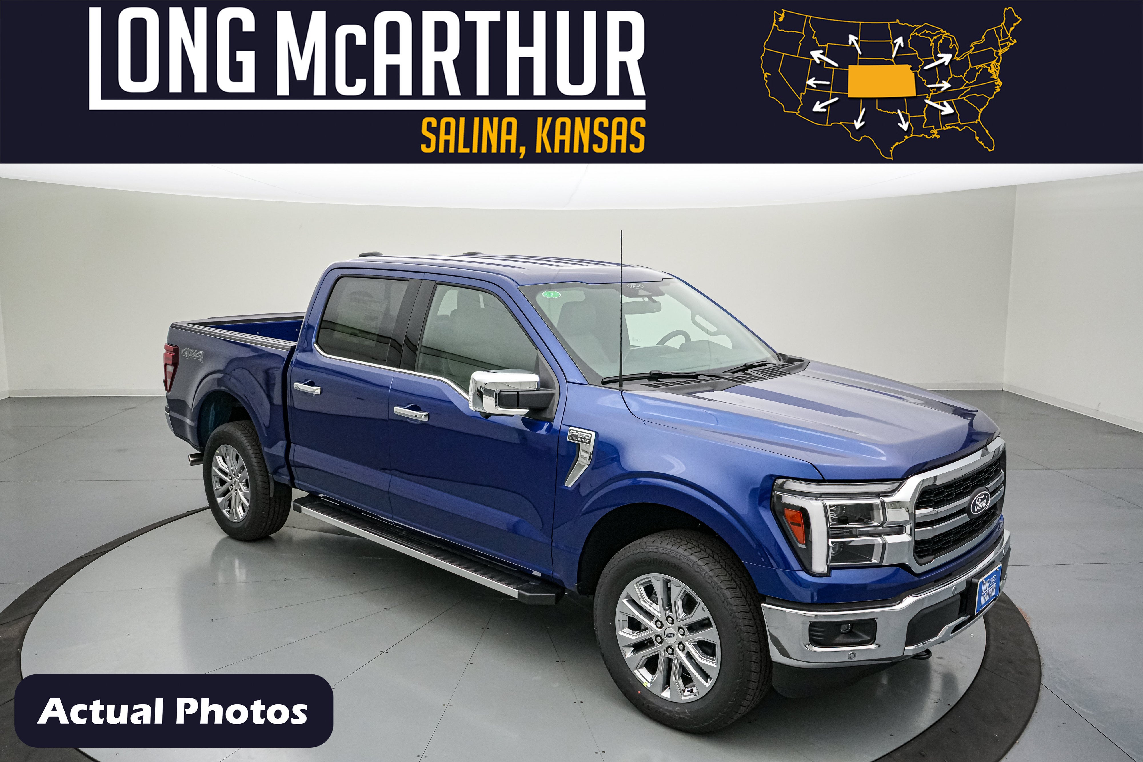 2026 Ford F-150 LARIAT in Argon Blue Metallic — front three-quarter view