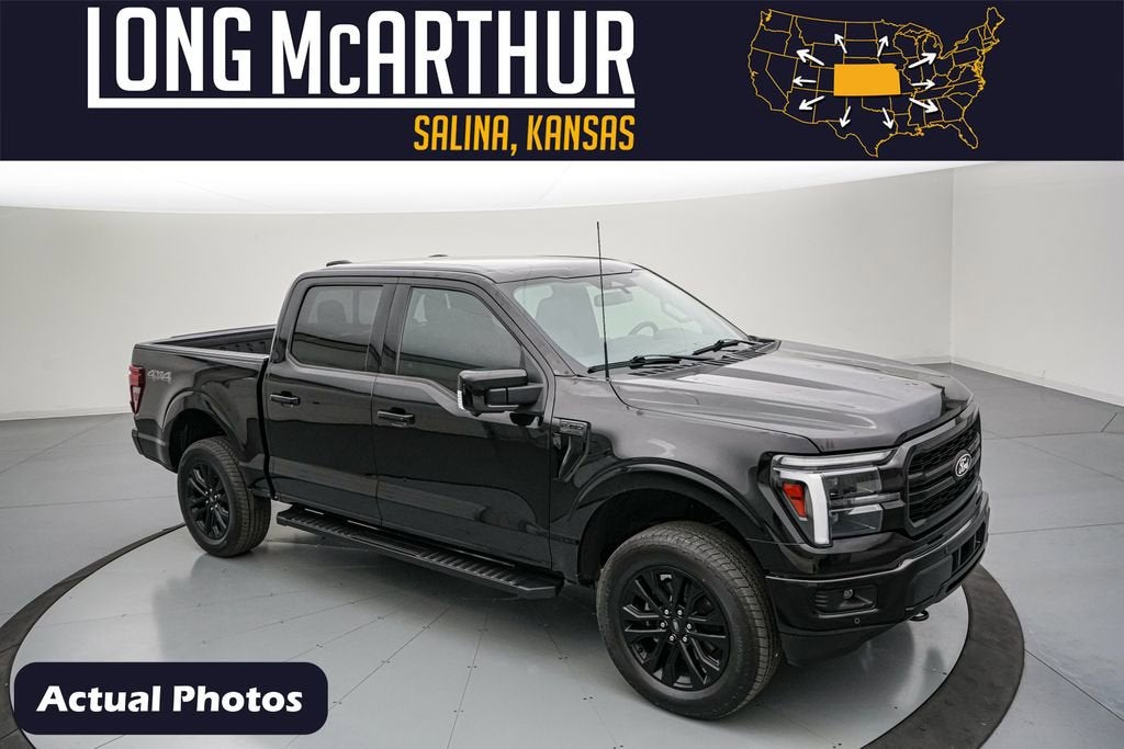2025 Ford F-150 Lariat in Agate Black Metallic — front three-quarter view