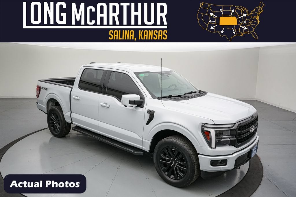 2025 Ford F-150 Lariat in Space White Metallic — front three-quarter view