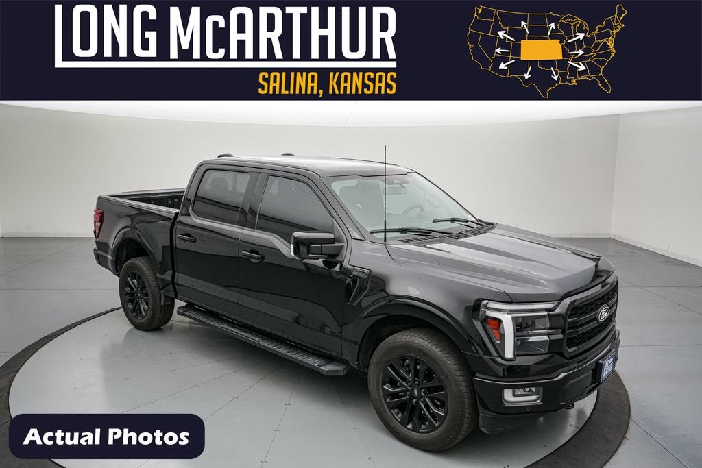 2024 Ford F-150 Lariat in Agate Black Metallic — front three-quarter view