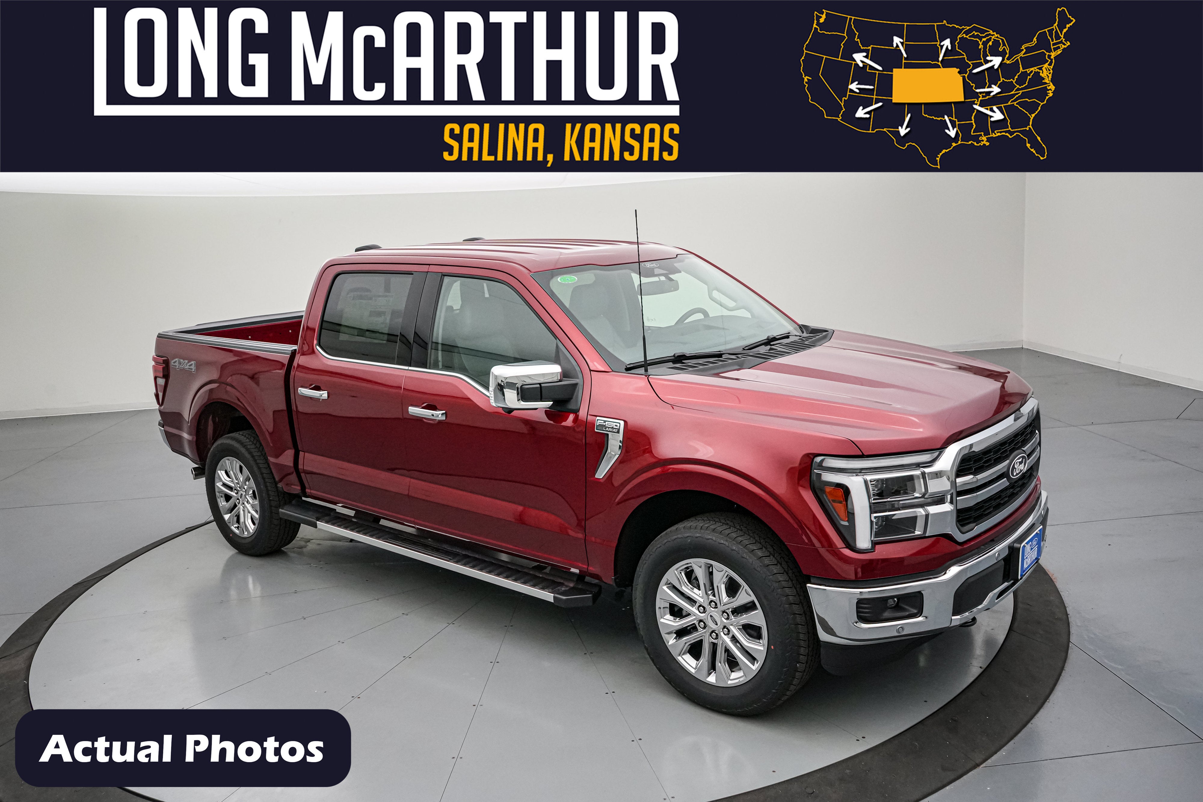 2026 Ford F-150 LARIAT in Ruby Red Metallic Tinted Clearcoat — front three-quarter view