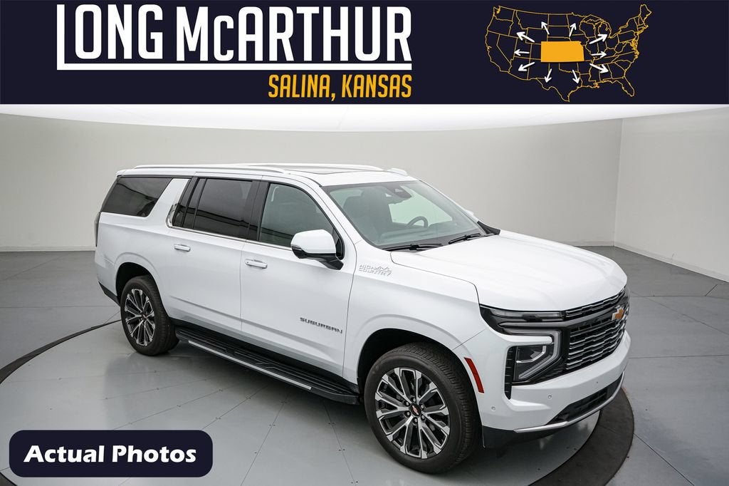 2026 Chevrolet Suburban High Country in Polar White Tricoat — front three-quarter view