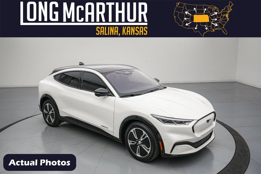 2023 Ford Mustang Mach-E Premium in Star White Metallic Tri-Coat — front three-quarter view