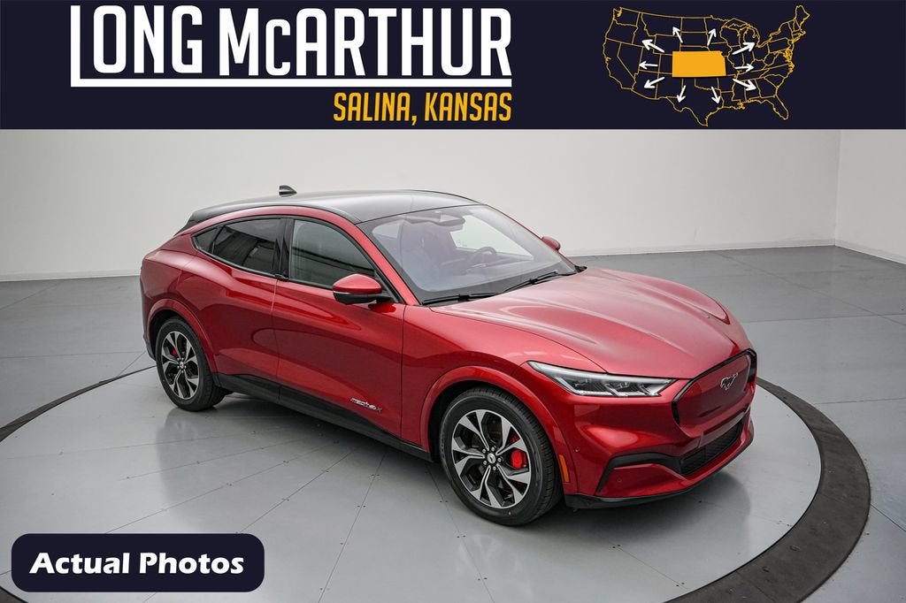 2021 Ford Mustang Mach-E Premium First Edition Pkg in Rapid Red Metallic Tinted Clearcoat — front three-quarter view