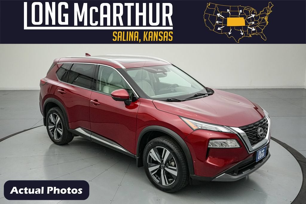 2023 Nissan Rogue SL in Scarlet Ember Tintcoat — front three-quarter view