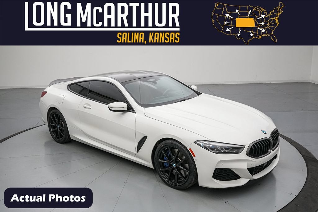 2019 BMW 8 Series M850i xDrive in Alpine White — front three-quarter view