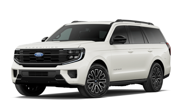 2027 Ford Expedition Platinum in Star White Metallic Tri-Coat — front three-quarter view