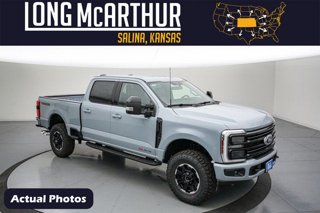 2026 Ford Super Duty F-250 Platinum in Glacier Gray Metallic Tri-Coat — front three-quarter view